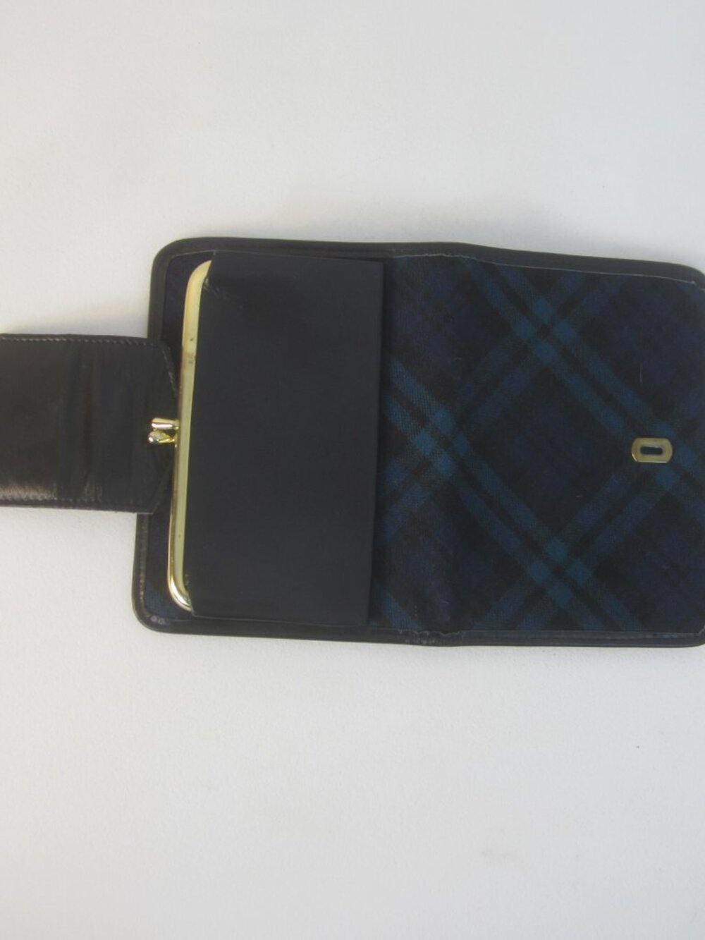 Vtg Princess Gardner Bifold Wallet Black Teal Blue Plaid Cowhide Kiss Lock Purse - Picture 8 of 10